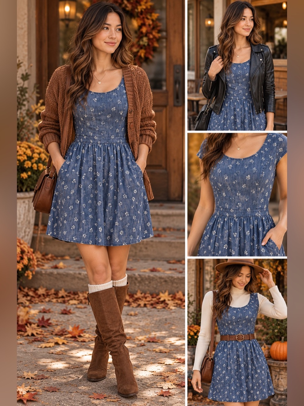 Old Navy Blue Chambray Floral Fit & Flare Dress with Pockets, 6